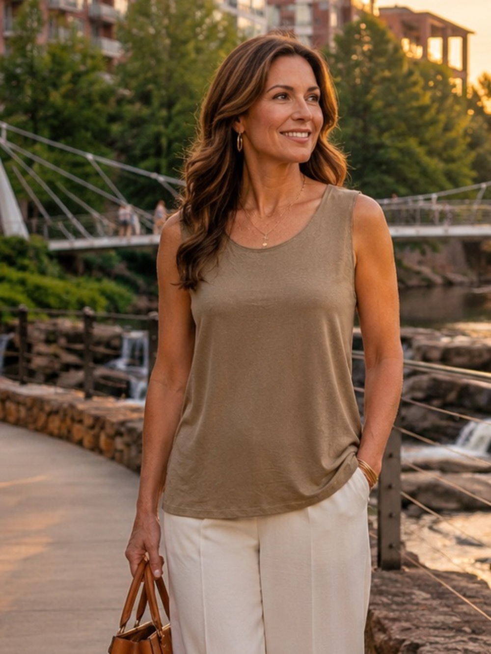 Chicos Travelers Tank Top Old Gold Scoop Neck Sleeveless Shell Petite 2 L